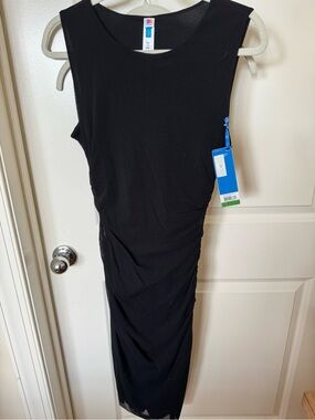 Spanx Sleeveless Black Ruched Midi Dress